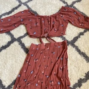 Two piece crop top and skirt set